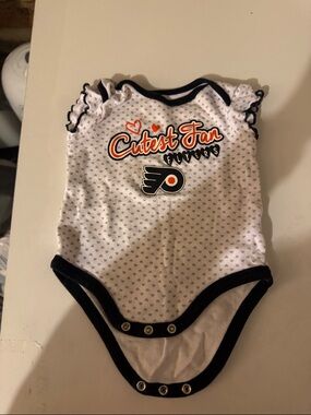 NHL "Cutest Fan" Baby One-Piece Bodysuit in White, Black and Orange
